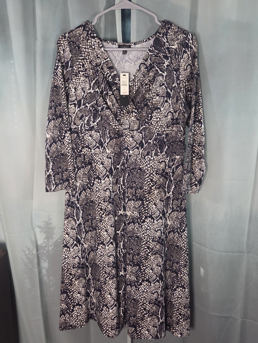 Talbots Black and White Snake Print Long Sleeve Dress NWT